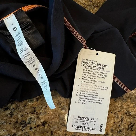 NWT Lululemon Power Thru Legging x Barry’s Tights in Black Orange colour seam​
